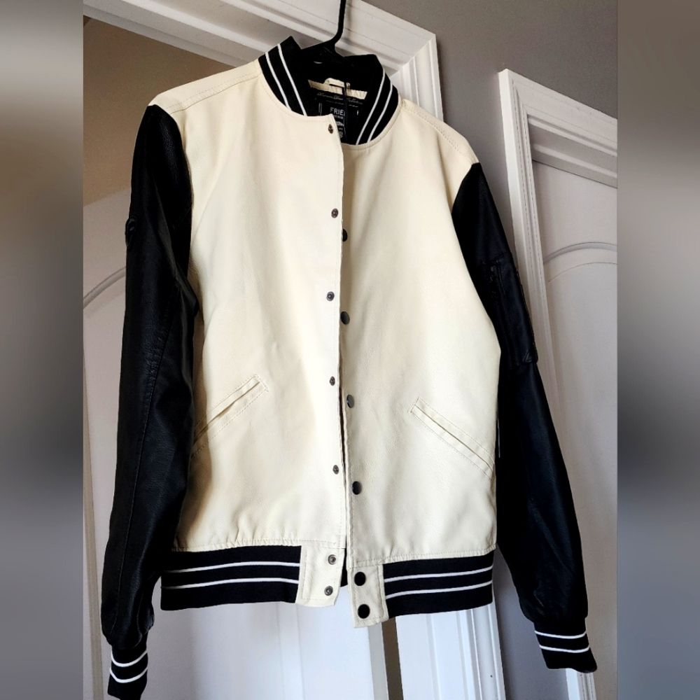 Elegant Black and Cream Varsity Jacket for Women